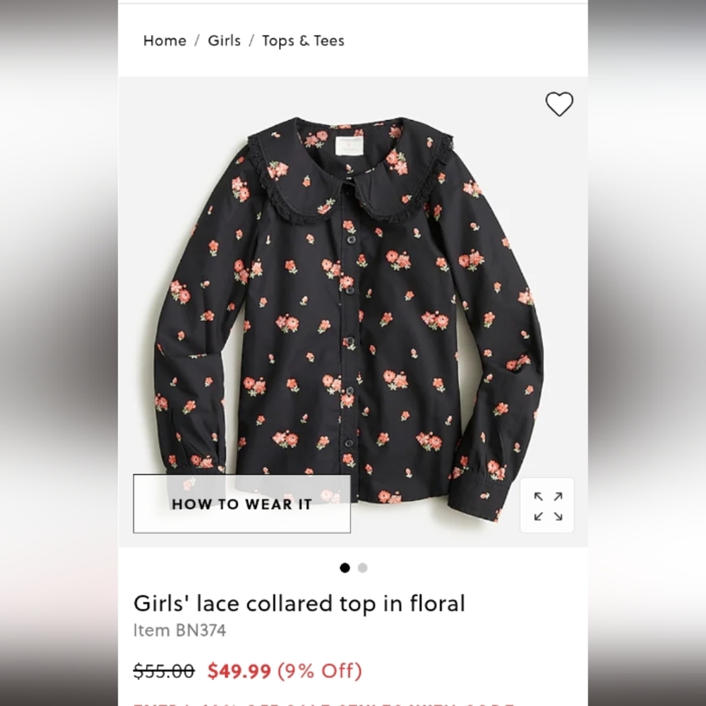 Girls' lace collared top in floral